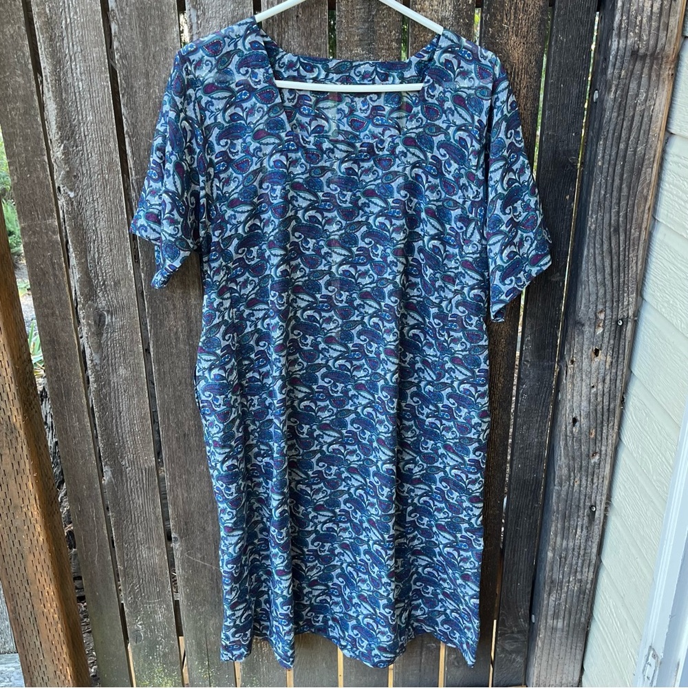 Caftan Vintage 70’s Square Neck Semi Sheer Dress Sz M/L